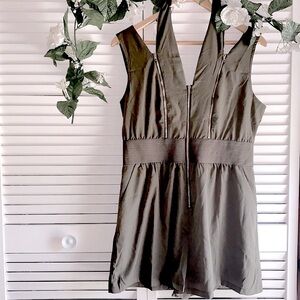 Sleeveless Army Green Romper w/ Gold Zippers